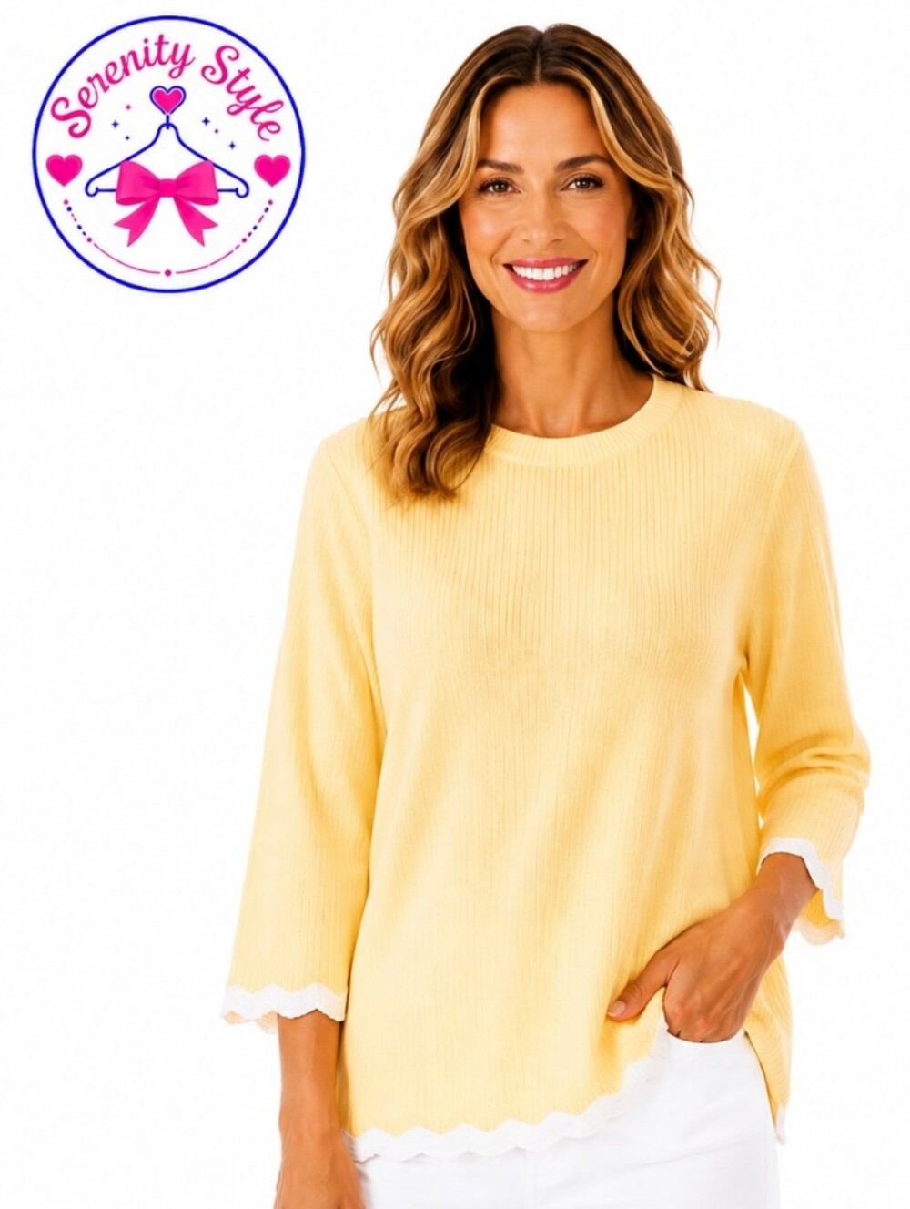 Dokotoo XL Butter Yellow Wool Blend Scallop Trim Lightweight Knit Sweater Top